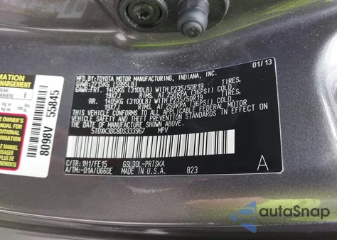 2013 Toyota Sienna Se 8 Passenger из США, поврежденный, VIN 5TDXK3DC8DS333967